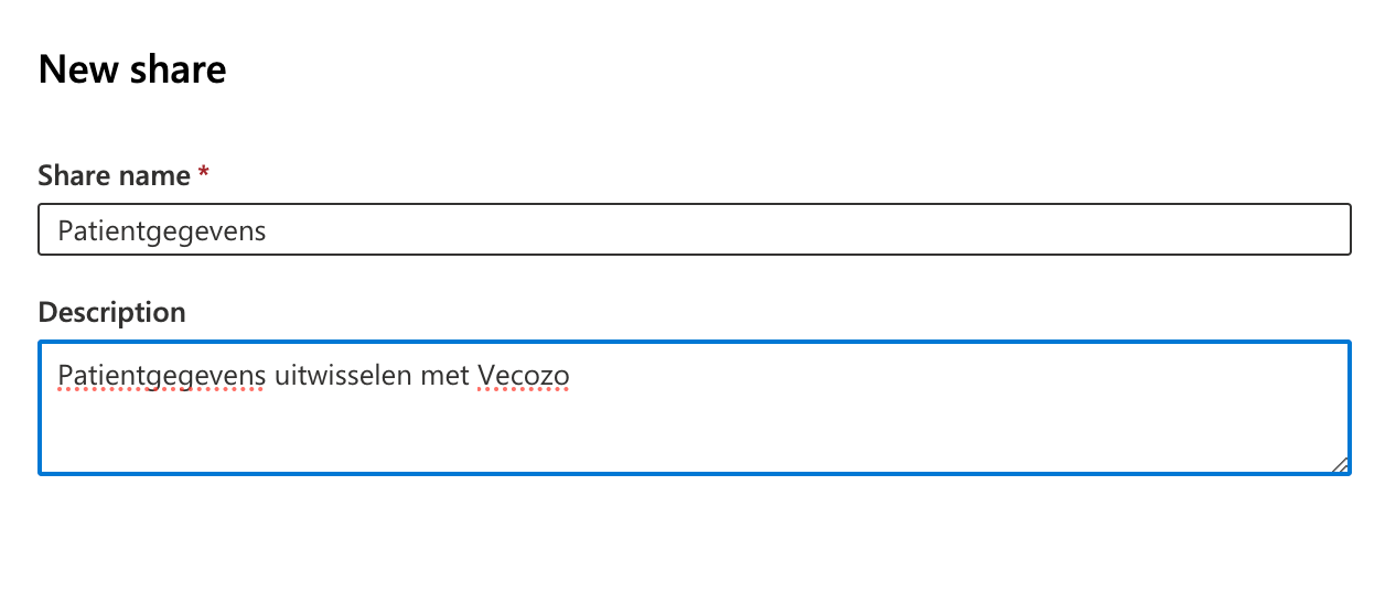 Voorbeeld van een share voor het aanleveren van patientgegevens met Vecozo middels Microsoft Purview